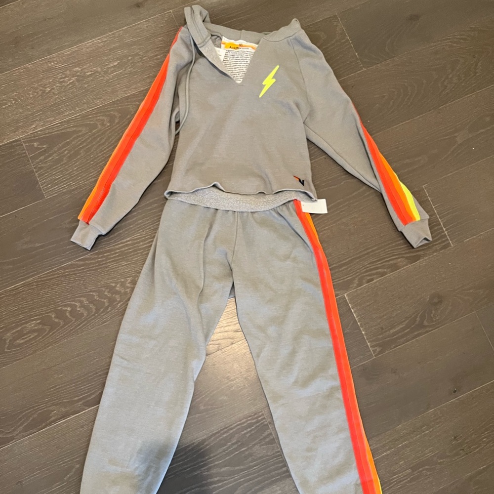 NWT Aviator Nation sweat suit light gray Top M pants XS